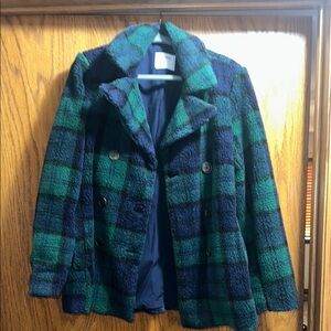 Old Navy Green and Blue Plaid Pea Coat